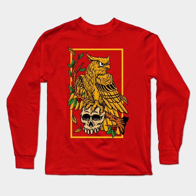 eagle skull hand drawn illustration Long Sleeve T-Shirt by Mako Design 